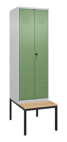 C+P verschoningskast Classic PLUS SW, 2 vakken, 2120x600x815mm, 7035/6011, draaigrendel, met onderbank, beuken zitlat, 0800527-20 S10006