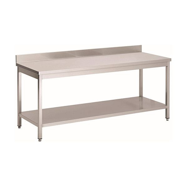 Gastro-Inox RVS AISI 430 werktafel met onderstel en opstand, 700x700x850mm, versterkt met 18 mm dik, gecoate spaanplaat, 301.116
