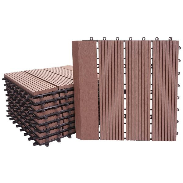 Mendler WPC vloertegel Rhone + finish, houtlook balkon/terras, 11x elk 30x30cm = 1m² Premium, coffee lineair verticaal, 77618