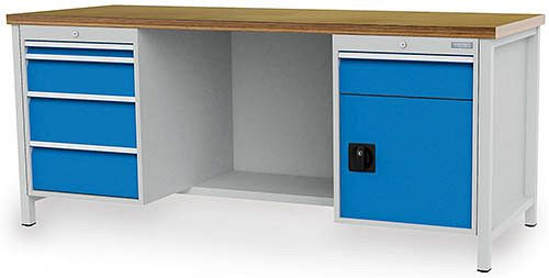 Bedrunka + Hirth box werkbank serie 2000 R18-24, 100 kg, rechts 1 lade 150 mm + 1x deur 450 mm, 2000 x 750 x 859 mm, 03.19.42V