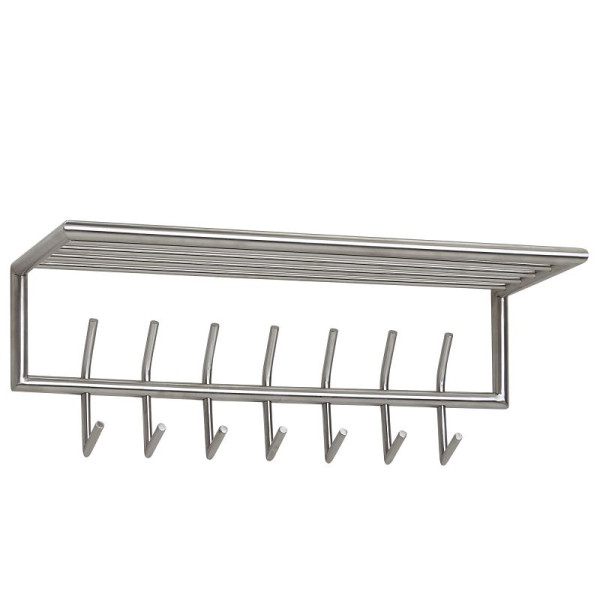 Wohnling wandkapstok metaal zilver 74,5x39x19,5 cm halkapstok met plank, design haakstrip wandpaneel staal, wandkapstok met hoedenrek, WL6.448