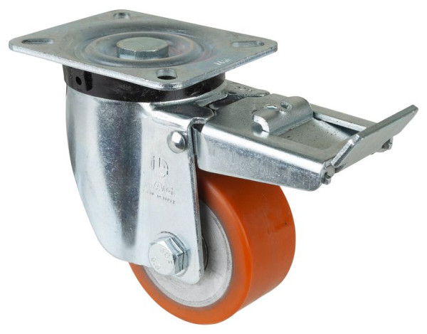 BS-wielen Zwaarlastwiel met rem, breedte 40 mm, Ø80 mm, tot 250 kg, polyurethaan gegoten 95 Shore A, aluminium behuizing, kogellager, N120.B90.081