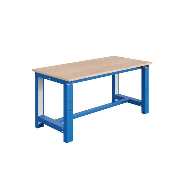 SOFAME SI werkbank, elektrisch in hoogte verstelbaar, B 2000 x D 750 x H 740 tot 1240 mm, multiplex werkblad 40 mm, hemelsblauw RAL 5015, W010010805BI