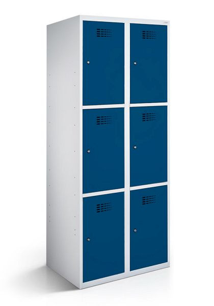 KEMMLIT lockerkast met 2 vakken en 6 deuren 40cm met gesloten bodem, gentiaanblauw 5010, draaibare sluiting, 100555