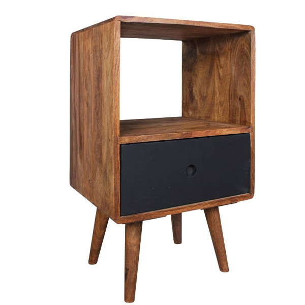 Wohnling retro nachtconsole REPA / sheeshamhout nachtkastje met lade donkerbruin/zwart, WL1.959