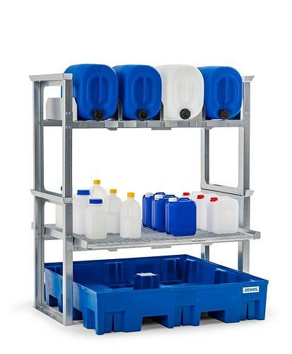 DENIOS jerrycan- en kleincontainerrek, met kunststof bak, 1429 x 1235 x 1637 mm, 291-792