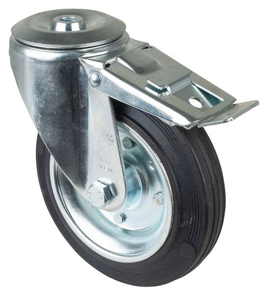 BS rollen transportrol met rem, breedte 40 mm, Ø160 mm, tot 160 kg, zwart rubberen loopvlak, wiellichaam stalen velg, rollager, L121.B55.160