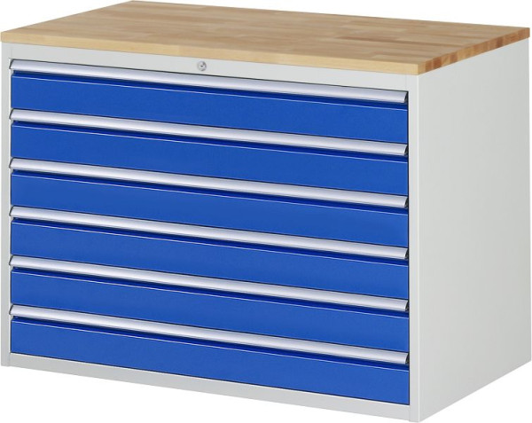 RAU ladekast serie 7000, B1145 x D650 x H825mm, massief beuken werkblad, laden: 6xH120 mm, 13-XXL5.16A-B.11