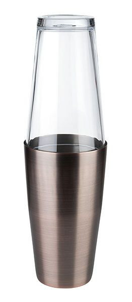 APS Boston shaker, 2-delige set, roestvrijstalen beker, 700 ml, glas, 400 ml, hoogte: ca. 30 cm, antiek koperlook, 93325