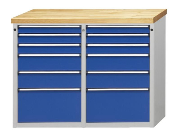 ANKE zijkast; 1280x650x1020mm; Massief beuken blad 40 mm; Links 6 laden 60,90, 90, 150, 240, 270 mm; Rechts 6 laden 60,90, 90, 150, 240, 270 mm