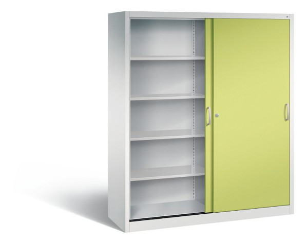 C+P schuifdeurkast Acurado, H1950xB1600xD500mm, kleur: lichtgrijs / virid groen, beugelgreep, 5 niveaus, 2150-00 S10126