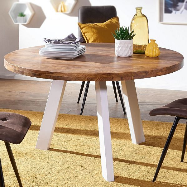 Wohnling eettafel rond 130x130x77 cm massief sheesham, WL5.652