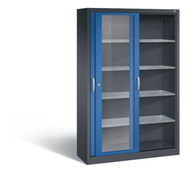C+P schuifdeurkast Acurado, H1950xB1200xD400mm, kleur: zwartgrijs / gentiaanblauw, beugelgreep, 2049-055 S10045
