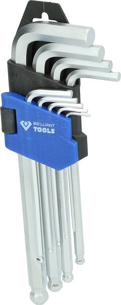 Brilliant Tools Stiftsleutelset, 9-delig, binnenzeskantprofiel, kort, BT045009