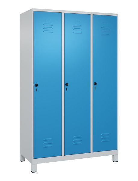 C+P Umkleidespind Classic PLUS, Füße, 3 Abteile, 1950x1200x500mm, 7035/5012, Drehriegel, 080010-32 S10004