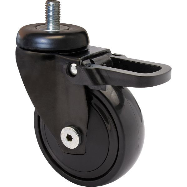 WAGNER Möbel-Lenkrolle 3C-SERIE Durchmesser 75mm, TPE, schwarz, soft, Kugellager, Feststeller, Tragkraft 75kg, Gewindestift M10x16, VE: 4 Stück, 1237766