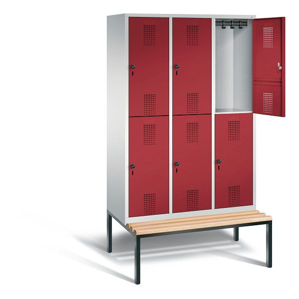 C+P locker dubbeldekker Evolo, H2090xB1200xD815mm, kleur: lichtgrijs/robijnrood, 48350-32 S10050