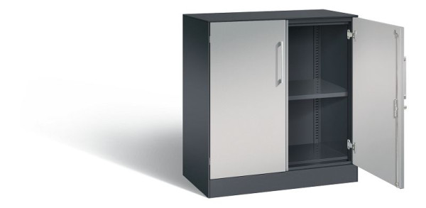 C+P dressoir met vleugeldeuren Asisto, H915xB800xD435mm, kleur: zwart grijs/wit aluminium, beugelgreep, 2 niveaus, 141053-000 S10170