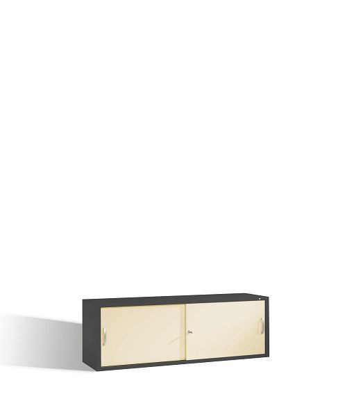 C+P bovenkast Acurado, H500xB1600xD400mm, kleur: zwartgrijs / parelwit, beugelgreep, 1 niveau, 2144-00 S10085