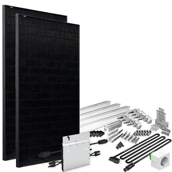 Offgridtec Solar-Direct 820W HM-800 balkonkrachtcentrale, volledig zwart Schuko-stopcontact - 5m - pannendakmontageset met elektriciteitsmeter, 4-01-016030-001