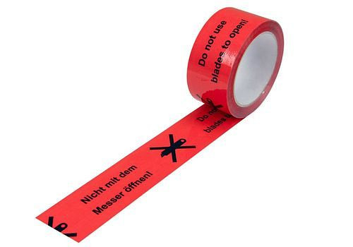 DENIOS waarschuwingstape, PP, messymboolopdruk, in signaalrood, 50 mm breed x 66 m, verpakking: 12 rollen, 299575