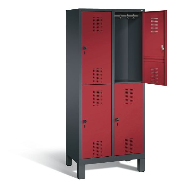 C+P locker dubbeldekker Evolo, H1850xW810xD500mm, kleur: zwart-grijs/robijnrood, 48310-22 S10051