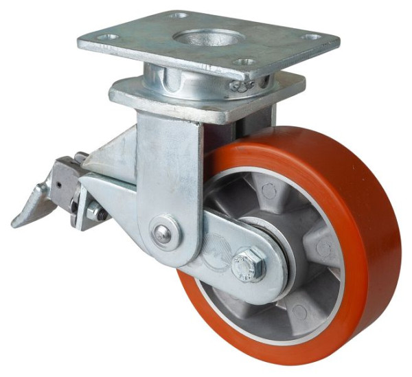 BS-wielen Veerbelaste zwaarlastwielen, breedte 50 mm, Ø150 mm, tot 550 kg, loopvlak polyurethaan gegoten 95 Shore A, aluminium, kogellagers, T100.B90.150