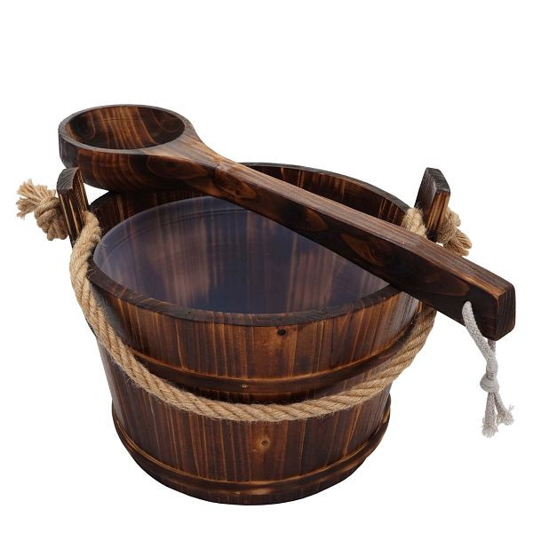 Mendler sauna-emmer met inzet HWC-B26, sauna-accessoires, sauna-emmer, saunalepel-infusie, grenenhout 3,5 L, donkerbruin, 71460