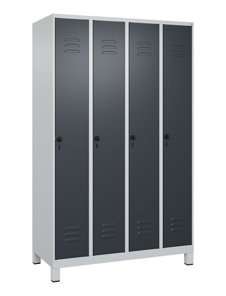 C+P Umkleidespind Classic PLUS, Füße, 4 Abteile, 1950x1200x500mm, 7035/7016, Drehriegel, 080010-40 S10008