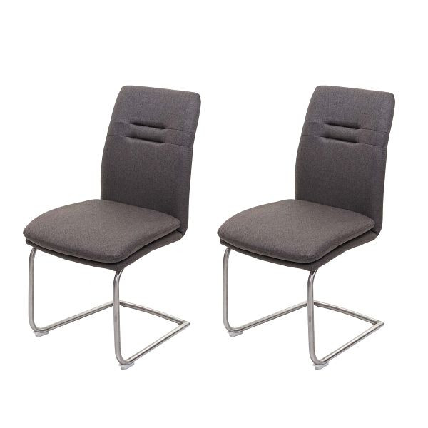 Mendler set van 2 eetkamerstoelen HWC-H70, keukenstoel sledestoel, stof/textiel geborsteld RVS, grijsbruin, 73932