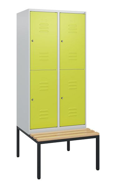 C+P dubbeldekskast Classic PLUS, 2 vakken, 1950x800x815mm, 7035/0024, cilindersloten, beukenhouten zitlat, bank, 0803505-22 S10035