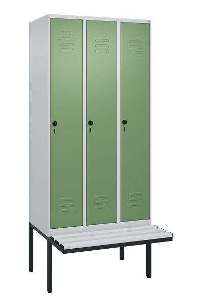 C+P Umkleidespind Classic PLUS, 3 Abteile, 2120x900x815mm, 7035/6011, Drehriegel, 3 Doppel-Haken, 0800407-30 S10036