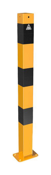 Schake afzetpaal stalen buis 70 x 70 mm geel/zwart, stationair, voor plugbevestiging met voetplaat 100 x 150 mm, zonder oog, 470PBG