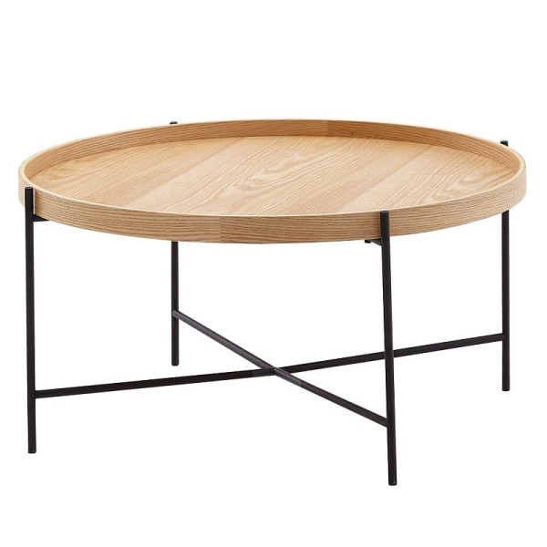 Wohnling salontafel 78x78x40 cm salontafel hout / metaal woonkamertafel eiken, design kamertafel modern rond, houten tafel salontafel, WL6.493