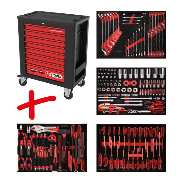 KS Tools PERFORMANCEplus werkplaatswagenset P15, met 180 gereedschappen en 4 laden, 815.4180