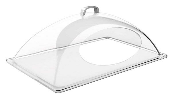 APS GN koepelkap, 54 x 33 cm, hoogte: 20 cm, kap van SAN, handgreep van zinkspuitgietwerk, geschikt voor GN 1/1, met frontuitsparing, 11027