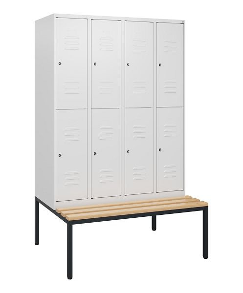 C+P dubbeldekskast Classic PLUS, 4 vakken, 1950x1200x815mm, 9016/9016, cilindersloten, beukenhouten zitlatten, bank, 0803505-40 S10044