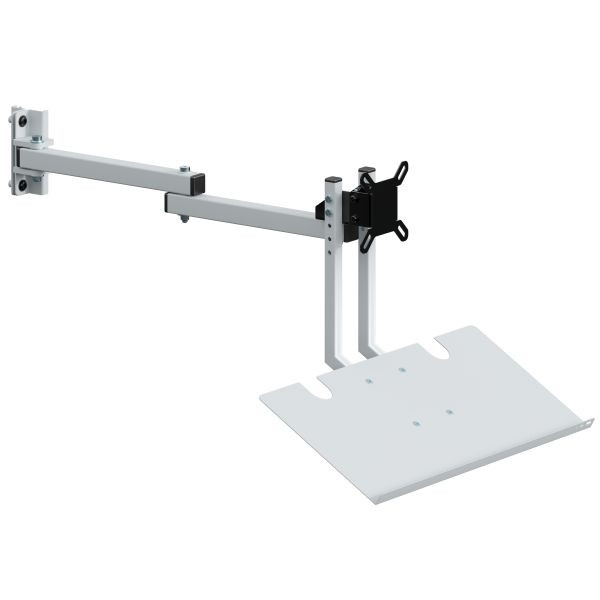 SOFAME zwenkarm met toetsenbordplank voor 15-27 inch schermen, tweedelig lang B 290 mm, lichtgrijs RAL 7035, W010080317GC