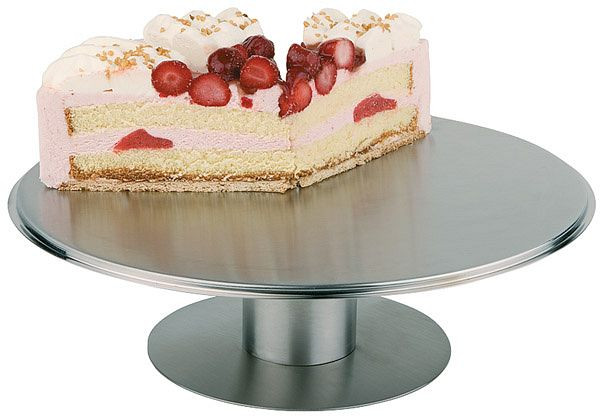 APS serveerbord / taartbord, Ø 30,5 cm, hoogte: 9 cm, roestvrij staal, mat gepolijst, meubelvriendelijk schuimrubber, draaibare onderkant, 00463