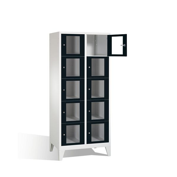 C+P lockerkast Classic, H1850xW810xD500mm, kleur: lichtgrijs / zwartgrijs, 8010A225 S10005