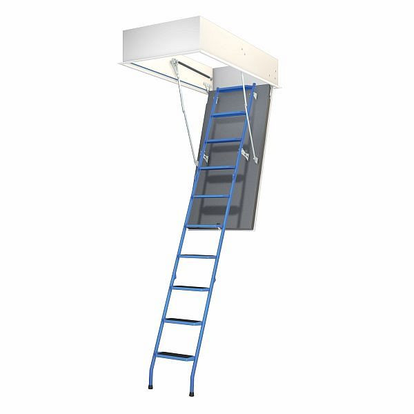 Wellhöfer zoldertrap staalblauw met thermische isolatie WS3D, plafondopening 110 x 60 cm, hoogte vrije ruimte 237 - 246 cm, 251000121