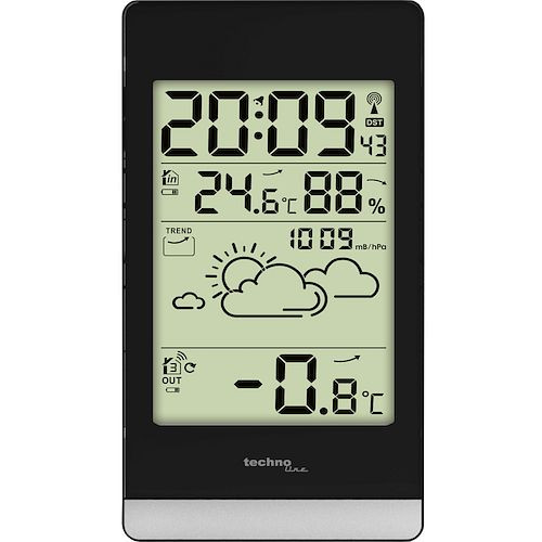 Technoline weerstation, draadloze klok DCF-77 met handmatige instelmogelijkheid, tot 3 sensoren aansluitbaar, WS 9132