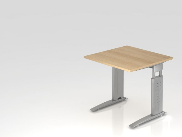 Hammerbacher bureau C-poot 80x80cm eiken/zilver, werkhoogte 68-86 cm verstelbaar, VUS08/E/S