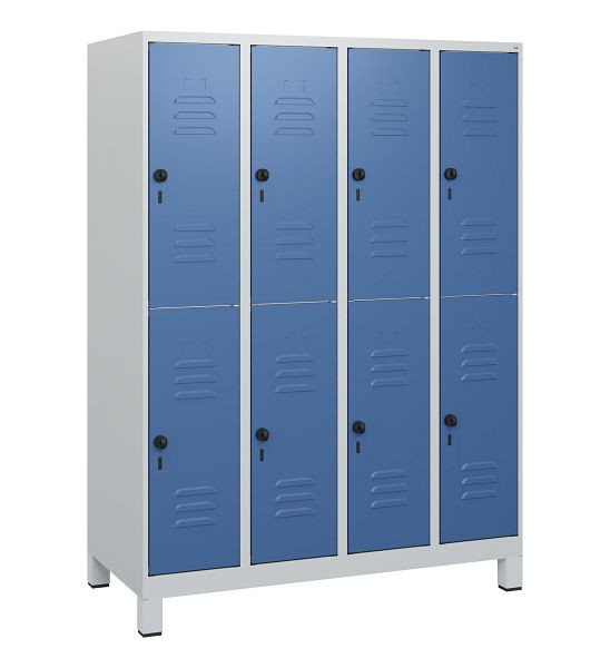 C+P Doppelstöckiger Spind Classic PLUS, Füße, 4 Abteile, 1630x1200x500mm, 7035/5023, Drehriegel, 0803105-40 S10005