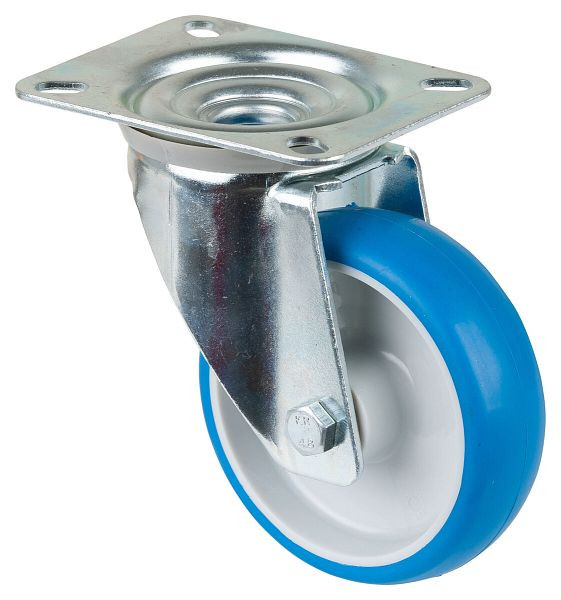 BS rollen transportrol, breedte 30 mm, Ø100 mm, tot 125 kg, loopvlak polyurethaan blauw, rollager, plaat, VE = 2 stuks, L400.B36.100