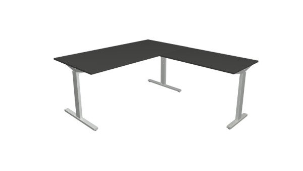 Kerkmann hoekwerkstation Form 2, bureau B 1600 x D 800 x H 700-820 mm, aanschuiftafel 1000 x 600 x 700-820 mm, antraciet, 11023013