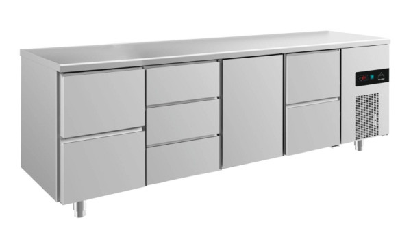 A&S Polarny koeltafel -2 tot +8°C met 1x deur midden rechts, 2x twee laden en 1x drie laden midden links, 2330 x 700 x 850 mm, KT4ZDTZ