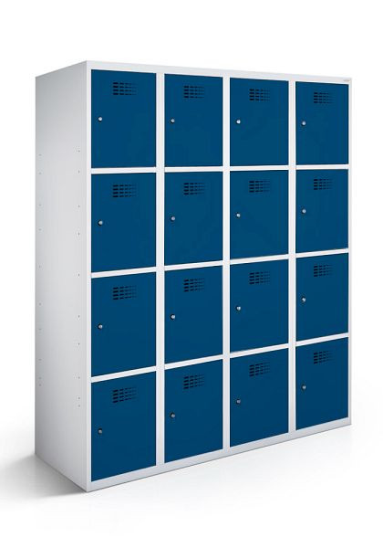 KEMMLIT lockerkast met 4 vakken en 16 deuren 30cm met gesloten bodem, gentiaanblauw 5010, draaibare sluiting, 100674