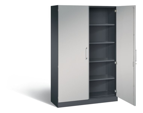 C+P vleugeldeurkast Asisto, H1980xB1200xD435mm, kleur: zwart grijs/wit aluminium, beugelgreep, 5 niveaus, 141001-000 S10064