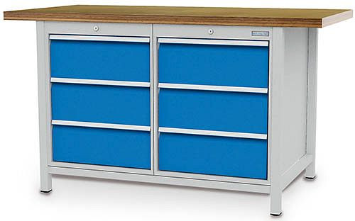 Bedrunka + Hirth box werkbank serie 1500 R18-24, 6x200 mm, lade volledig uittrekbaar 100%, 1500 x 750 x 959 mm, 03.14.33V9